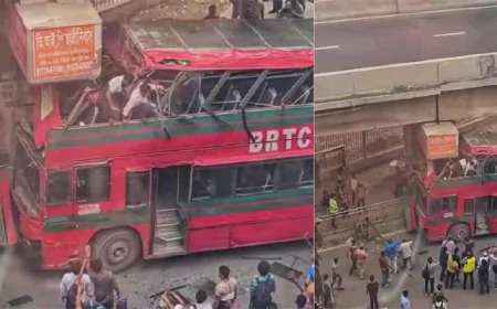 এলিভেটেড এক্সপ্রেসওয়ের পিলারে বিআরটিসি দোতলা বাসের ধাক্কা, আহত ১